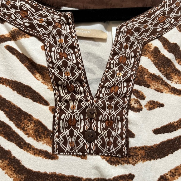 Alfred Dunner Brown Cream Zebra Print Blouse 3/4 Sleeve 3X Sequins - Picture 2 of 6